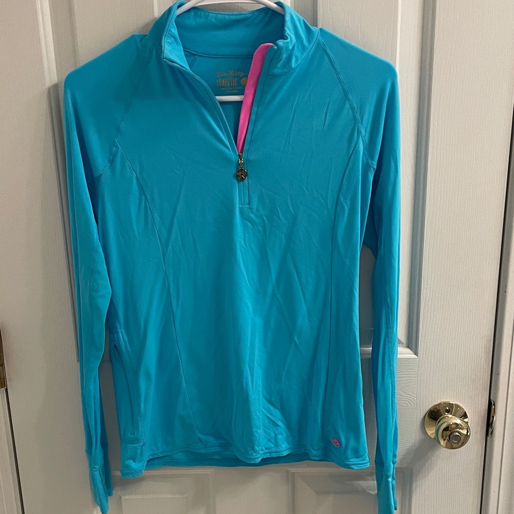 Lilly Pulitzer Luxletic Marion Half Zip Blue UPF 50 Long Sleeve Top